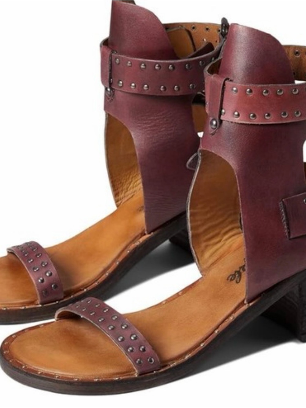 Free People Studded Open-Toe Ankle Sandals in Burgundy